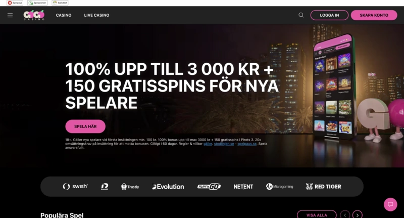 Skärmdump från GoGo Casino
