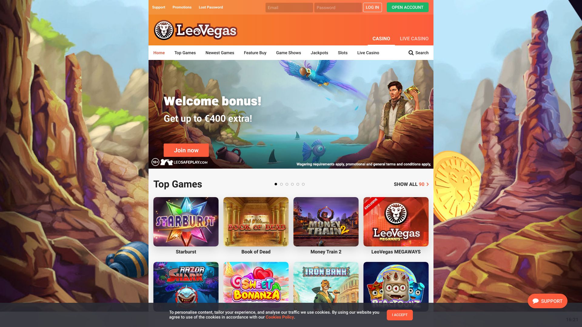 Skärmdump från LeoVegas casino