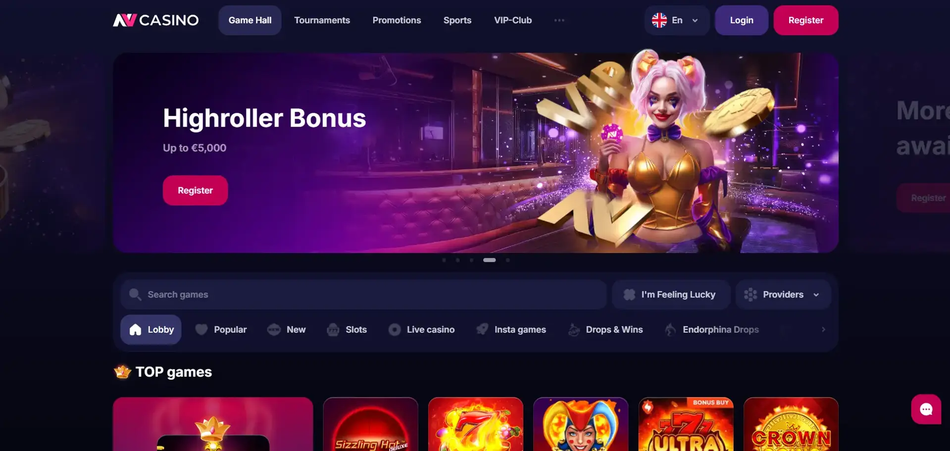 Skärmdump från NV Casino